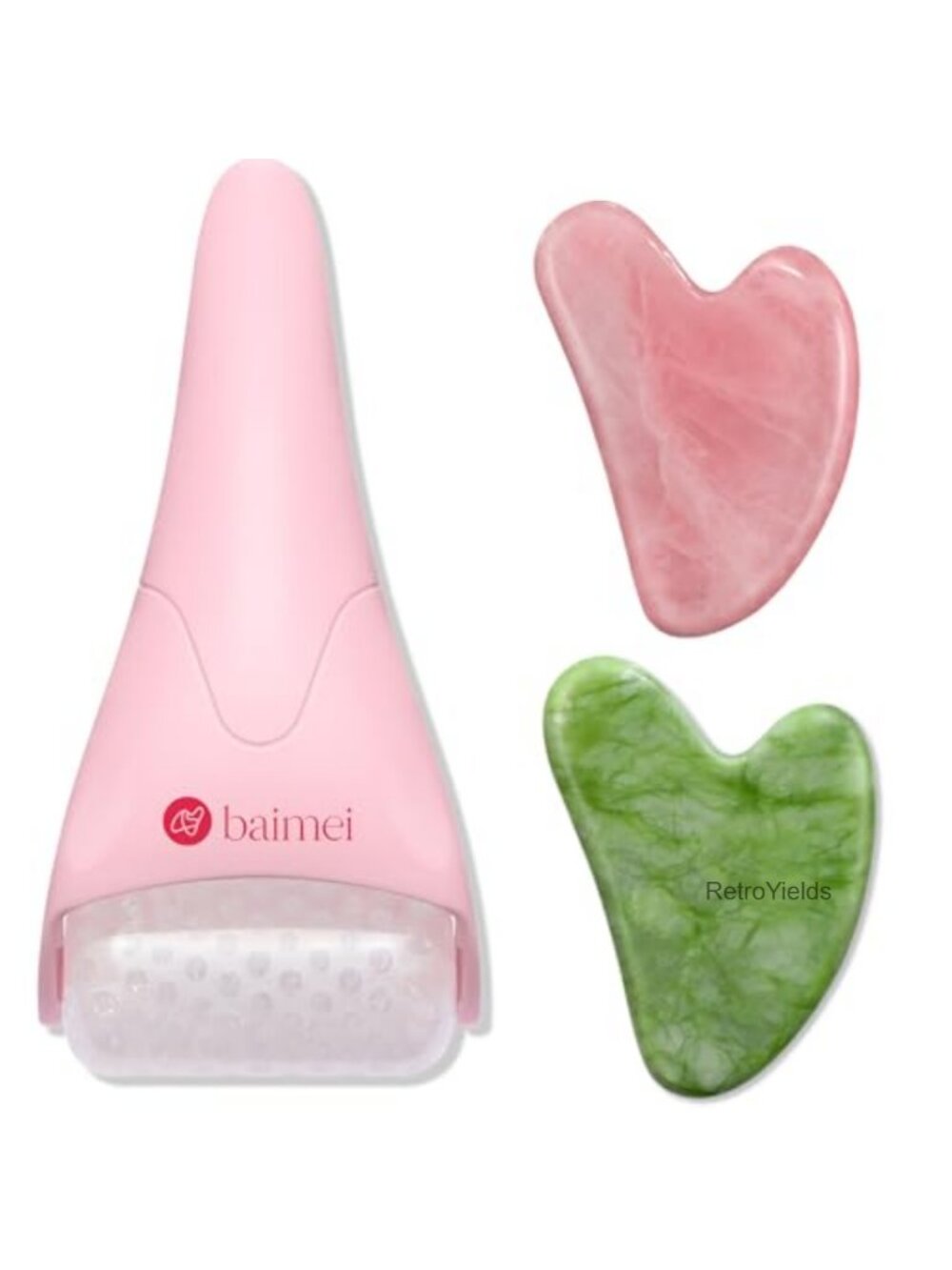 Ice Roller & Rose Quartz Gua Sha Facial Massager Set for Puffiness